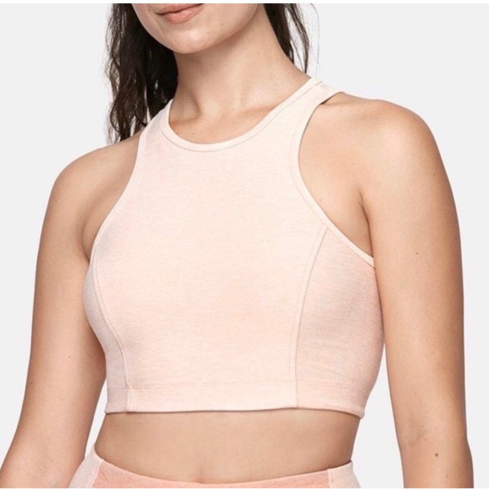 Outdoor Voices Athena Crop Top Pink Heathered High Neck Racerback Sports Bra XS